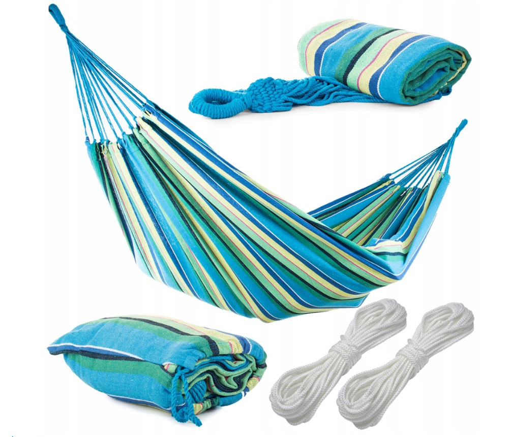 TURKUSOWY HAMAK OGRODOWY W PASKI LATO 200X80 POKROWIEC